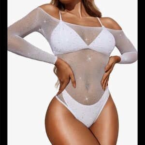 RSLove White Embellished Cut Out Bodysuit